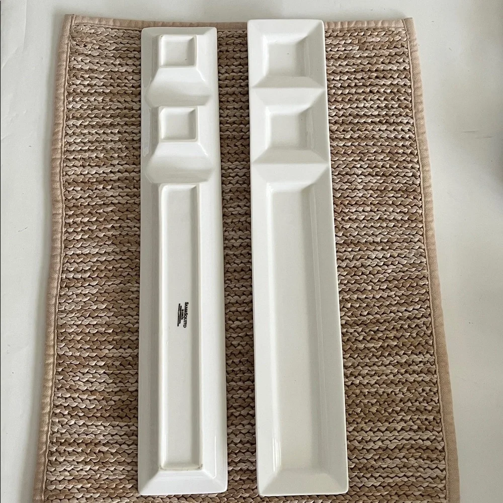Set of 2 Xiahe Sam & Squito 14.20”L 2.25” W White Ceramic Sushi Serving Trays